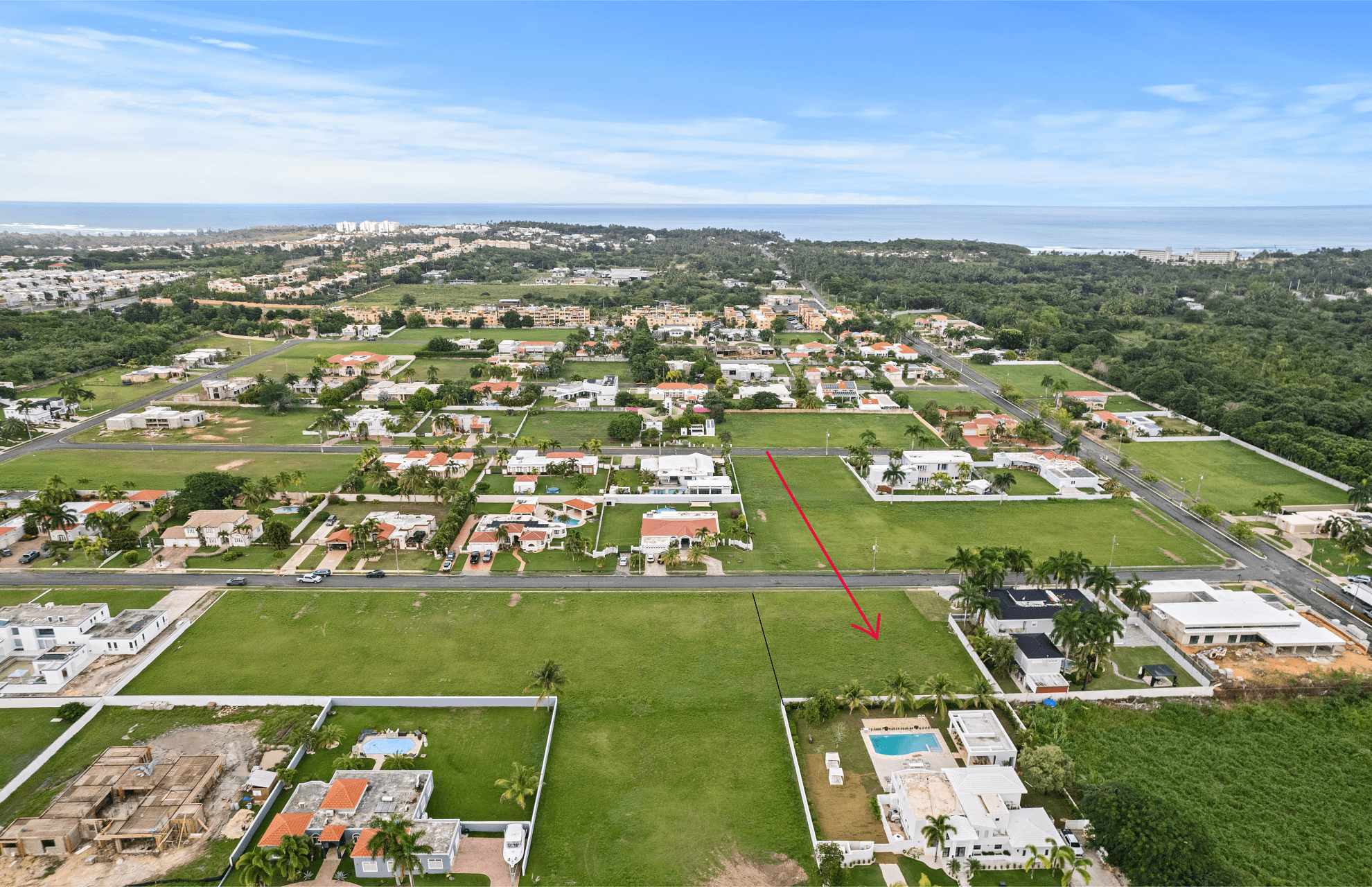 Aerial view highlighting lot location in Haciendas El Molino Alta Vega